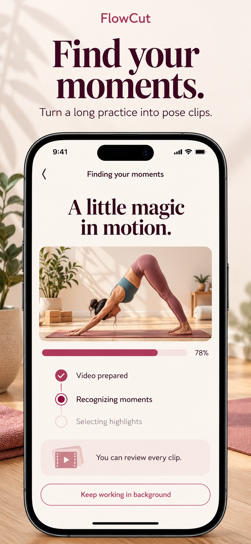 Illustrative FlowCut pose recognition screen